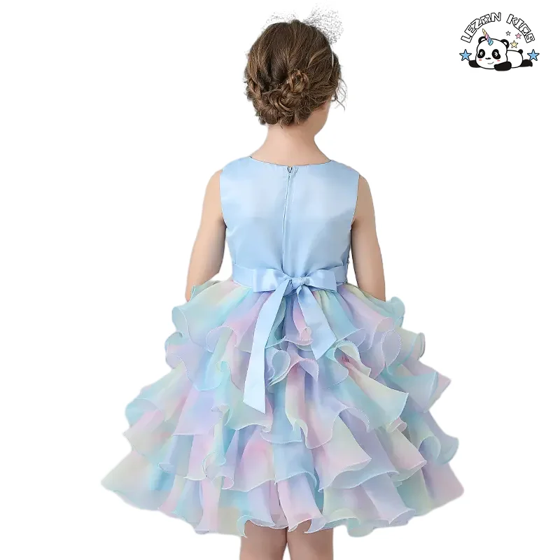 LEZONKIDS - Sequin Flower 2-14 Years Girl Birthday Party Wedding Gown Children Applique Dresses